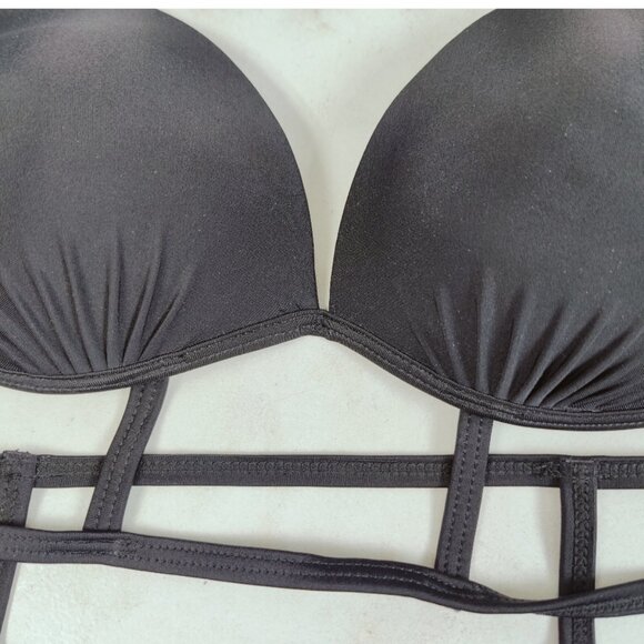 Unbranded Black Caged Molded Cup Halter Triangle Bikini Top, Sz L - Picture 5 of 10